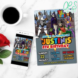 Digital Teen Titans Go Birthday Mobile Invite Customizable Template Instant Download