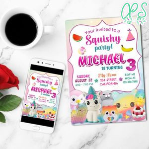 Squishy Party Mobile Invite Customizable Template Instant Download