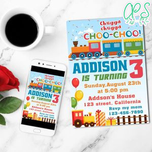 Choo Choo Mobile Invite Customizable Template Instant Download