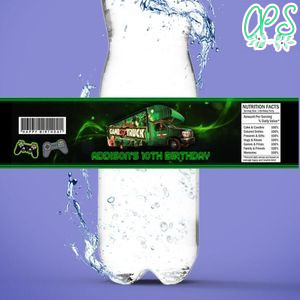 Gametruck Birthday Water Bottle Label Template to Print at Home Instant Download