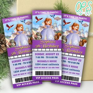 Princess Sofia Ticket Invitation Customizable Template Instant Download