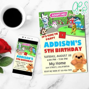 Adopt Me Birthday Flyer Customizable Template to Print at Home Instant Download