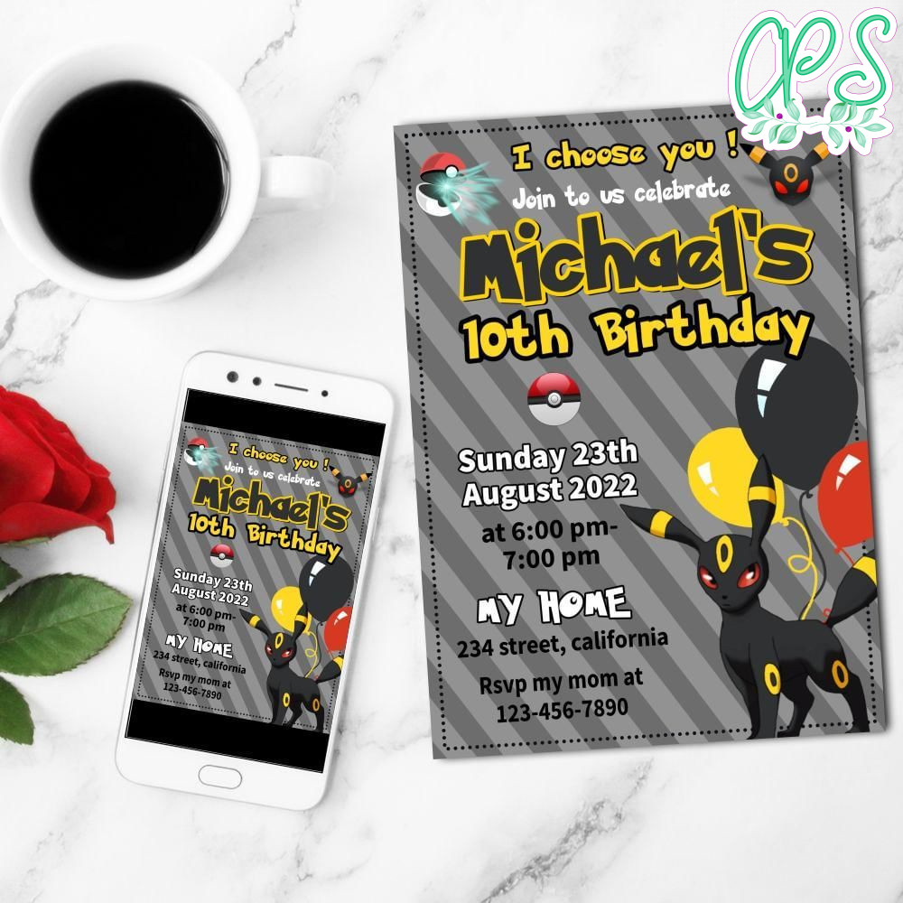 Umbreon Birthday Party Mobile Invite Customizable Template Instant Download