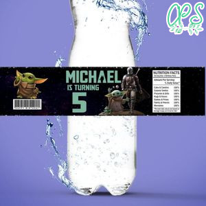 Mandalorian Birthday Water Bottle Label Template to Print at Home Instant Download