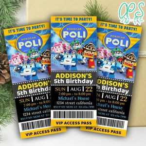 Robocar Poli Ticket Invitation Customizable Template Instant Download