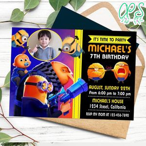 Despicable me 4 Birthday Invitation with Photo Customizable Template to Print at Home Instant Download