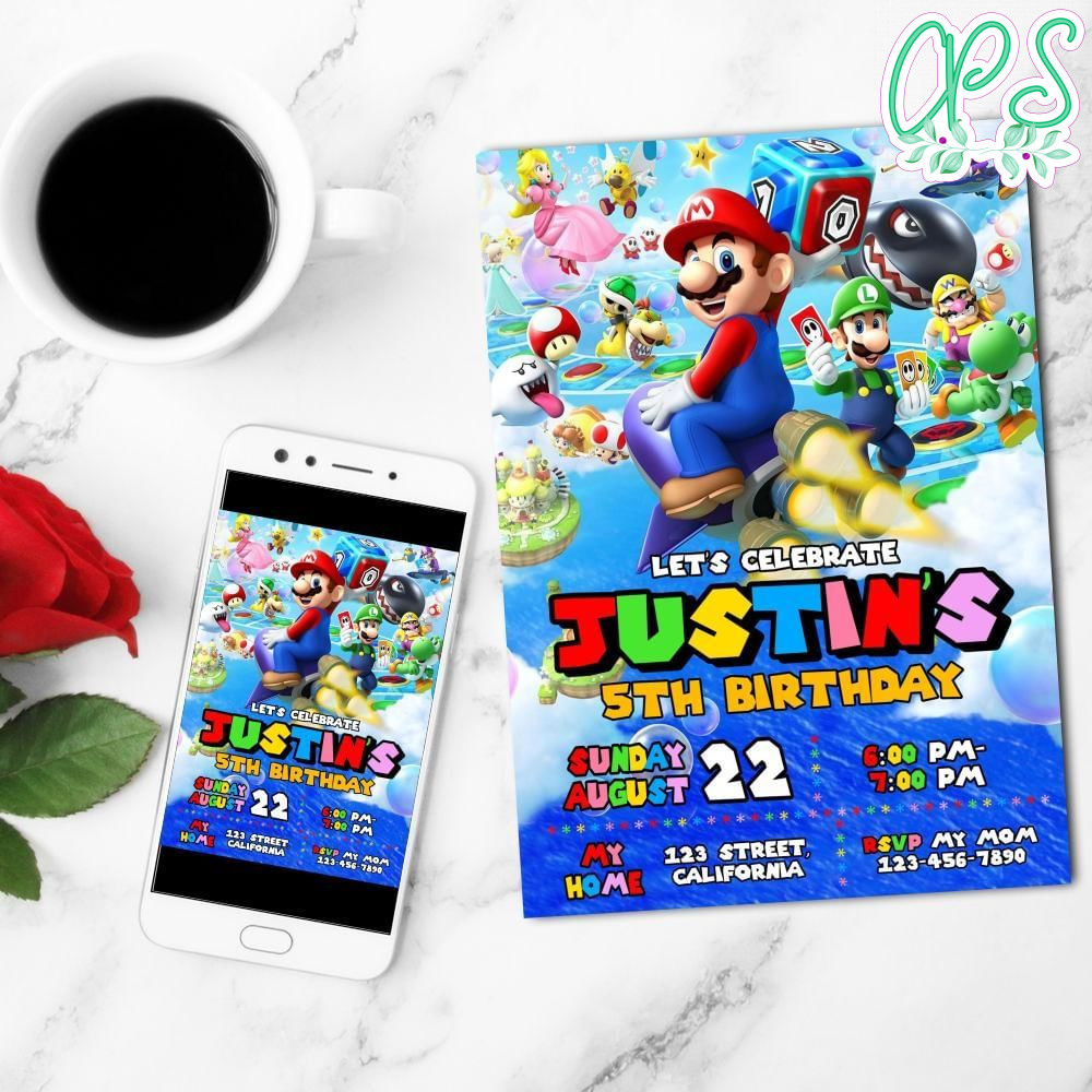 Super Mario 3d World Mobile Invite Customizable Template Instant Download