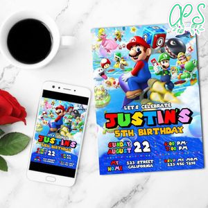 Super Mario 3d World Mobile Invite Customizable Template Instant Download