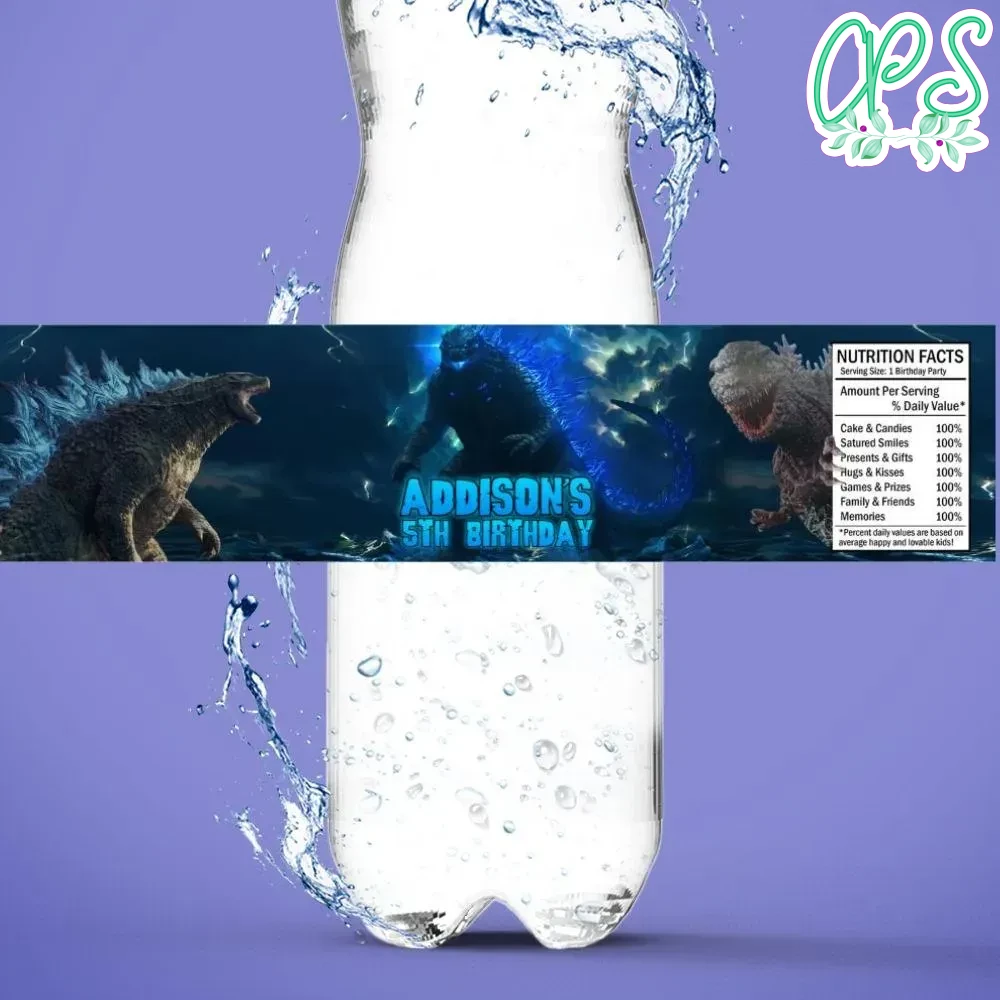 Godzilla Birthday Water Bottle Label Template | CustomPartyShirts