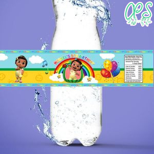 Nina cocomelon Birthday Water Bottle Label Template to Print at Home Instant Download