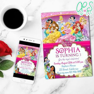 Princess palace pets Birthday Invitation Customizable Template to Print at Home Instant Download