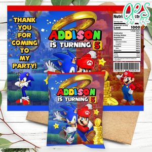 Sonic Mario Birthday Party Chip Bag Digital File Printable Instant Download