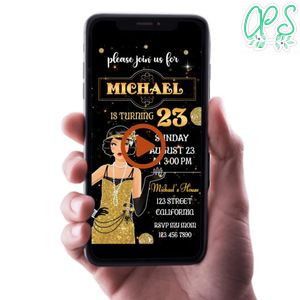 Flapper Birthday Video Invitation Digital Template Customizable Instant Download