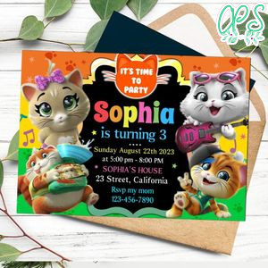 44 cats Birthday Invitation Customizable Template to Print at Home Instant Download
