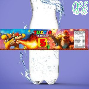Bowser Bottle Label Birthday Water Bottle Label Template to Print at Home Instant Download