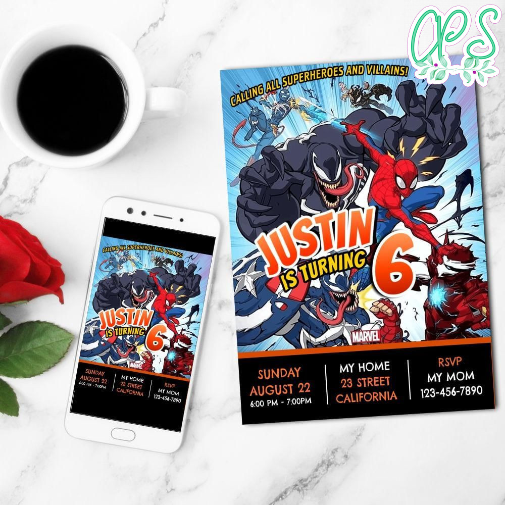 Spiderman And Venom Birthday Party Mobile Invite Customizable Template Instant Download