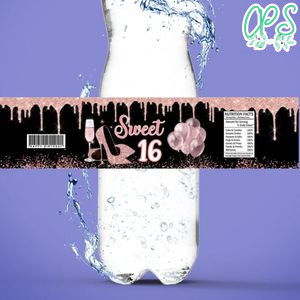 Sweet 16 pink Bottle Label Birthday Water Bottle Label Template to Print at Home Instant Download