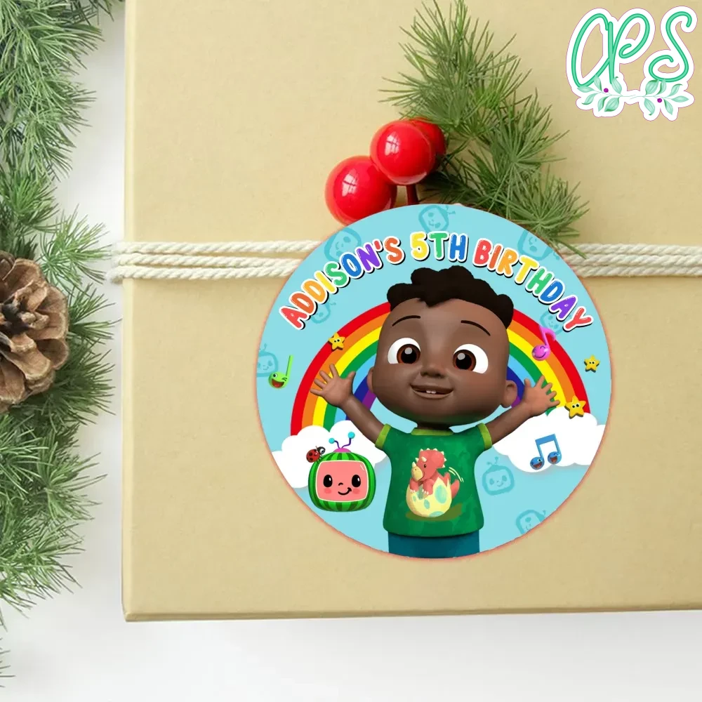 Cocomelon Cody Circle Sticker Template Customizable DIY | Partyinvitedesign