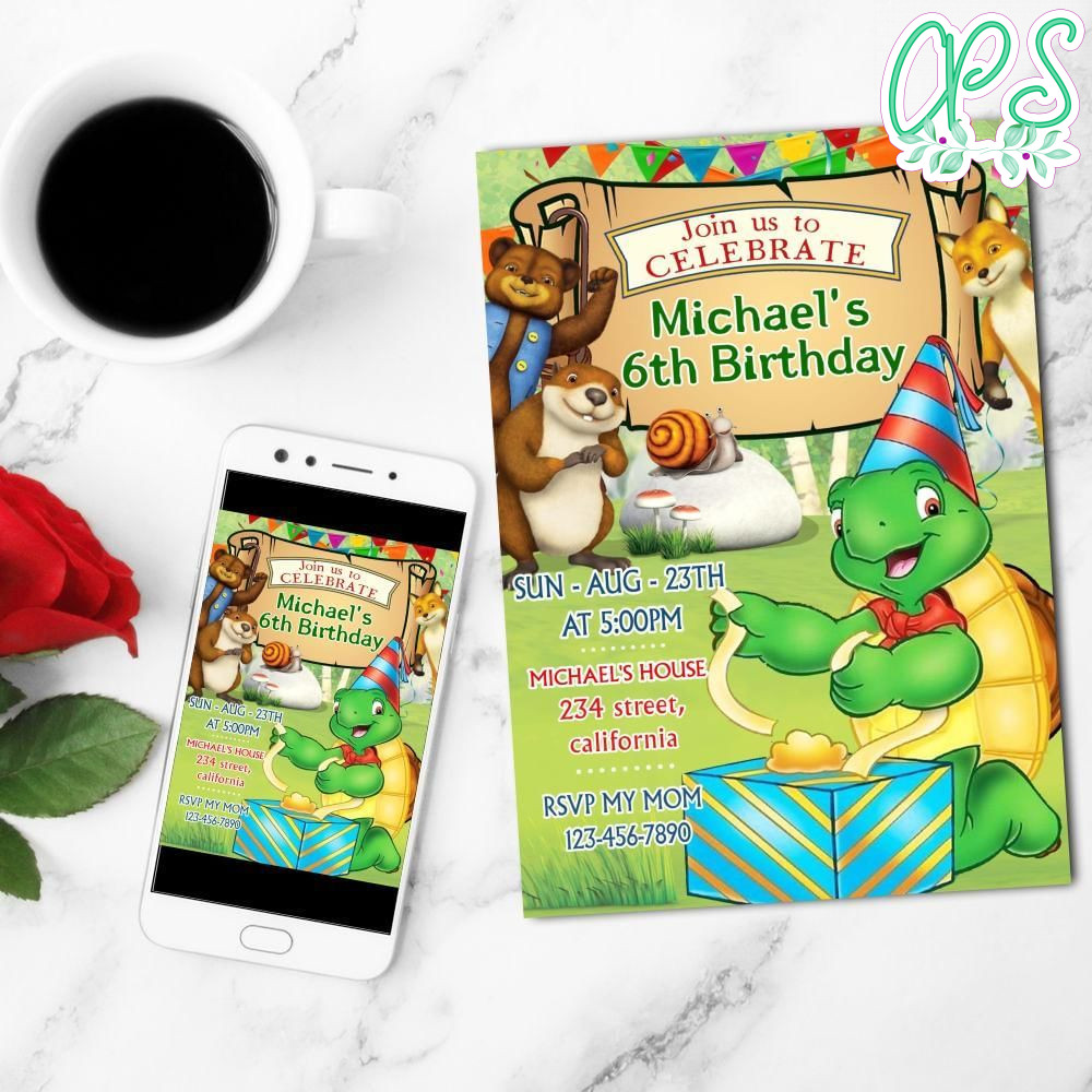 Franklin The Turtle Mobile Invite Customizable Template Instant Download