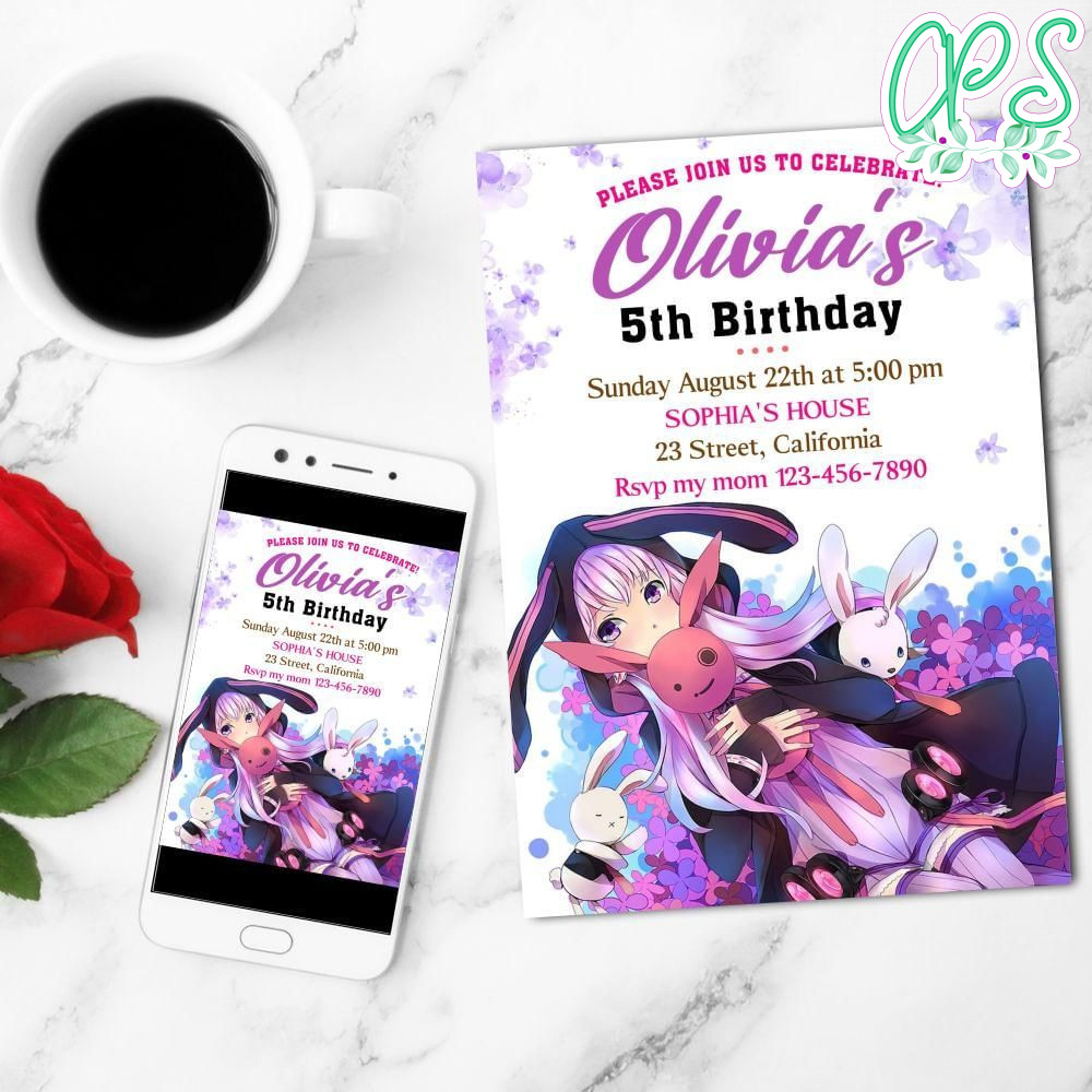 Bunny Girl Mobile Invite Customizable Template Instant Download