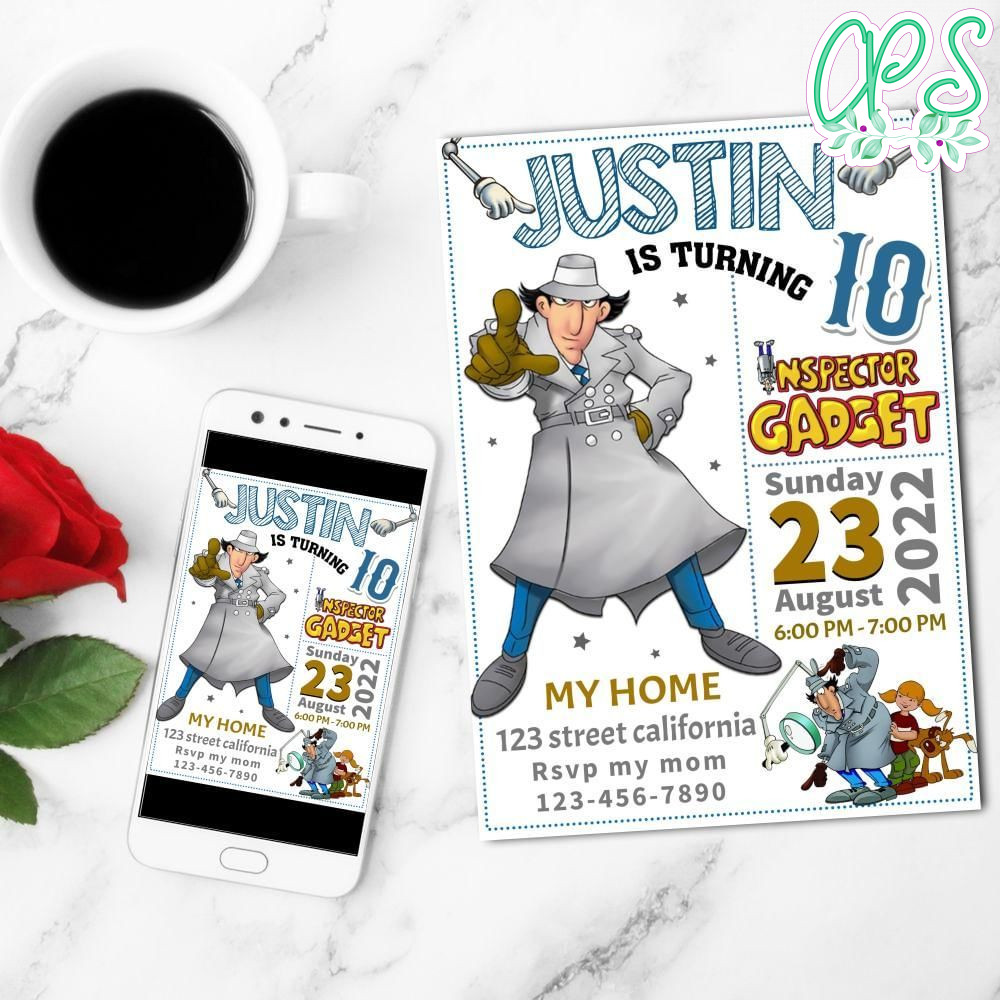 White Inspector Gadget Mobile Invite Customizable Template Instant Download