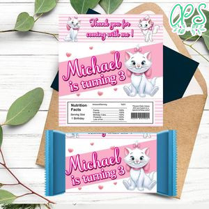 Marie Kitten Candy bar Label Customizable Template Instant Download