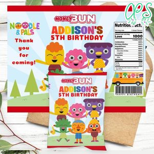 Noodle & Pals Birthday Honey Buns Snack Bag Label Customizable Instant Download