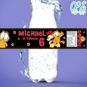 Garfield Birthday Water Bottle Label Template to Print at Home Instant Download