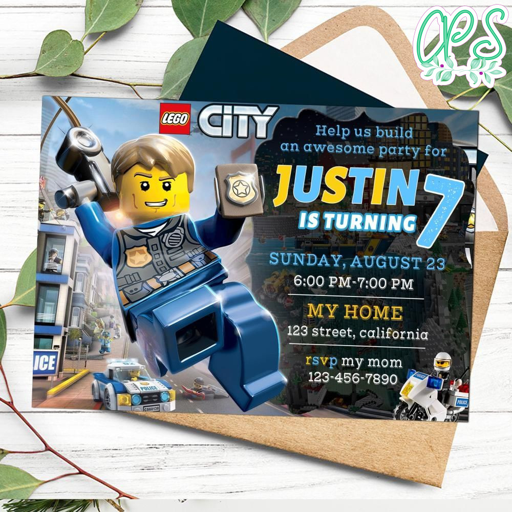 Lego City Invitation Customizable Template DIY CustomPartyShirts