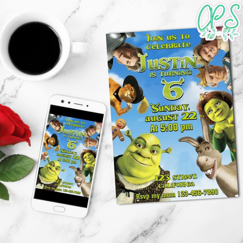 Shrek Birthday Mobile Invite Customizable Template Instant Download