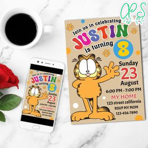 Garfield Digital Invitation Customizable Template to Print at Home Instant Download