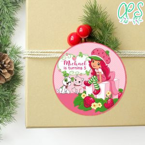 Strawberry Shortcake Circle Sticker Template Customizable to Print at Home Instant Download