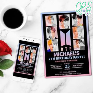 BTS Party Invitation Customizable Template to Print at Home Instant Download