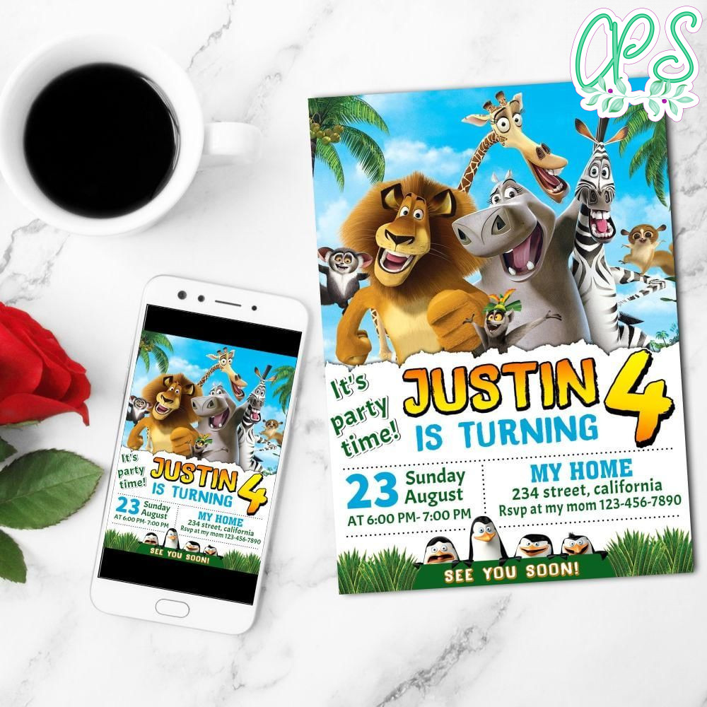 Madagascar Birthday Mobile Invite Customizable Template Instant Download