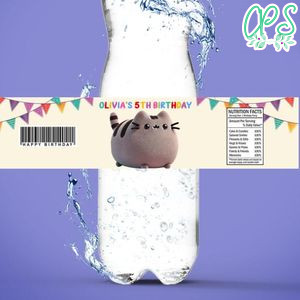 Cat Bottle Label Birthday Water Bottle Label Template to Print at Home Instant Download