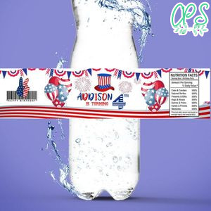 4th Of July Bottle Label Birthday Water Bottle Label Template to Print at Home Instant Download