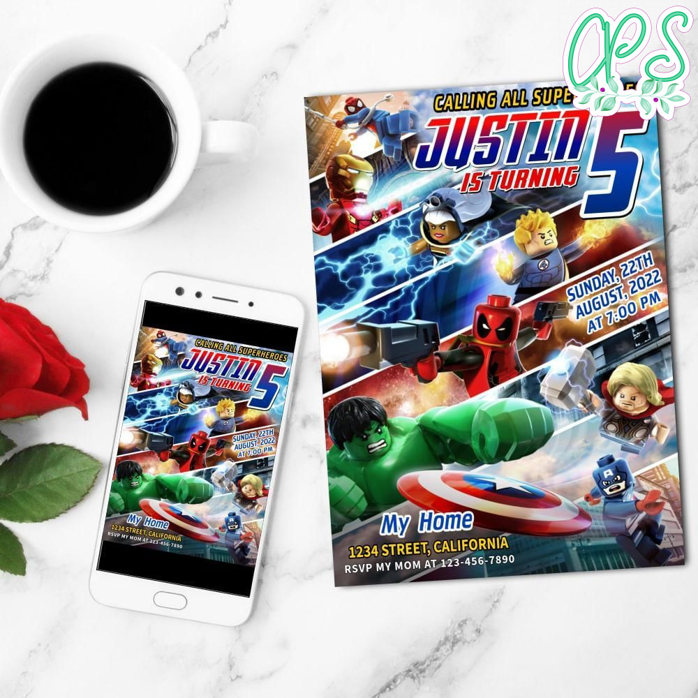 Lego Marvel Super Heroes Birthday Mobile Invite Customizable Template Instant Download