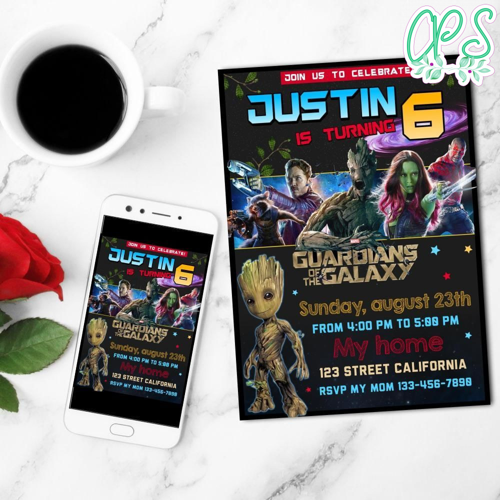 Amazing Guardians Of The Galaxy Birthday Mobile Invite Customizable Template Instant Download