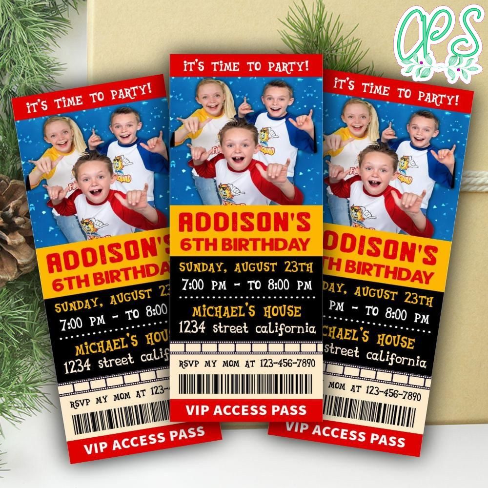 Fun Squad Ticket Invitation Customizable Template | CustomPartyShirts