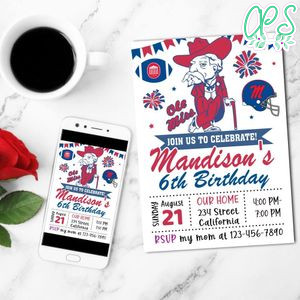 Ole miss Birthday Invitation Customizable Template to Print at Home Instant Download
