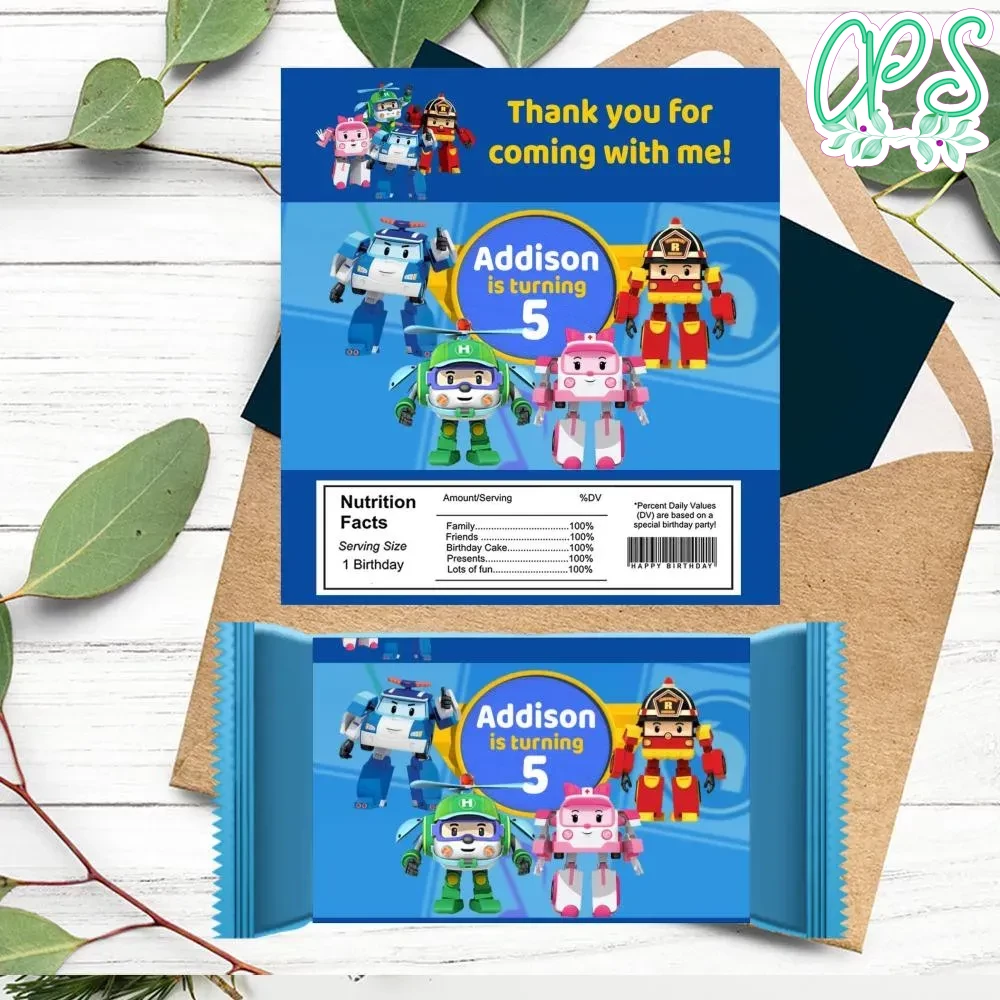 Robocar Poli Candy bar Label Customizable Template DIY | CustomPartyShirts