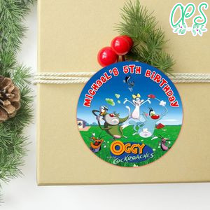 Oggy Circle Sticker Template Customizable to Print at Home Instant Download