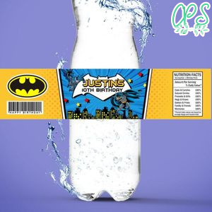 Batman Birthday Water Bottle Label Template to Print at Home Instant Download