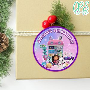 Gabby Dollhouse Circle Sticker Template Customizable to Print at Home Instant Download