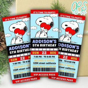 Snoopy Ticket Invitation Customizable Template Instant Download