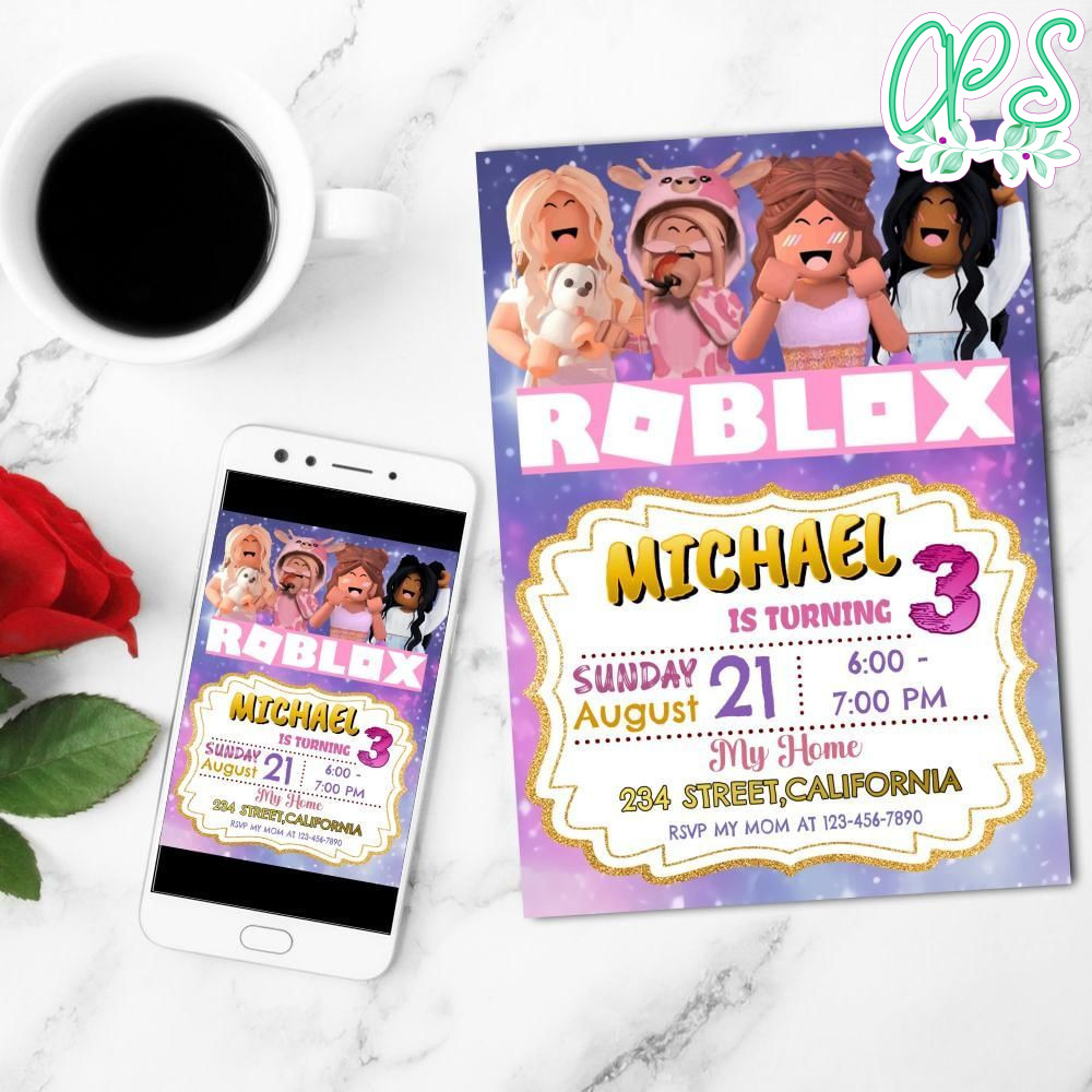 Roblox Birthday Party, Roblox Girl, Roblox Birthday, Roblox Party Mobile Invite Customizable Template Instant Download