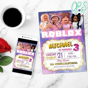 Roblox Birthday Party, Roblox Girl, Roblox Birthday, Roblox Party Mobile Invite Customizable Template Instant Download