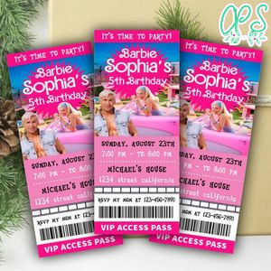 Barbie Movie Ticket Invitation Customizable Template Instant Download