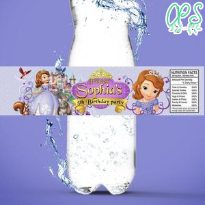 Princess Sofia Bottle Label Birthday Water Bottle Label Template to Print at Home Instant Download