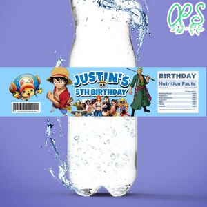 One piece Birthday Water Bottle Label Template to Print at Home Instant Download
